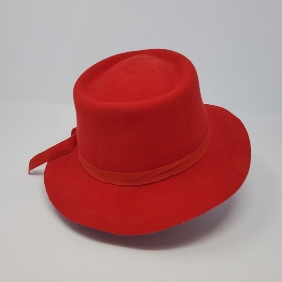 DORFMAN PACIFIC CO. DPC RED HAT 100% WOOL RED RIBBON ACCENT WOMEN SIZE MEDIUM - Picture 6 of 12